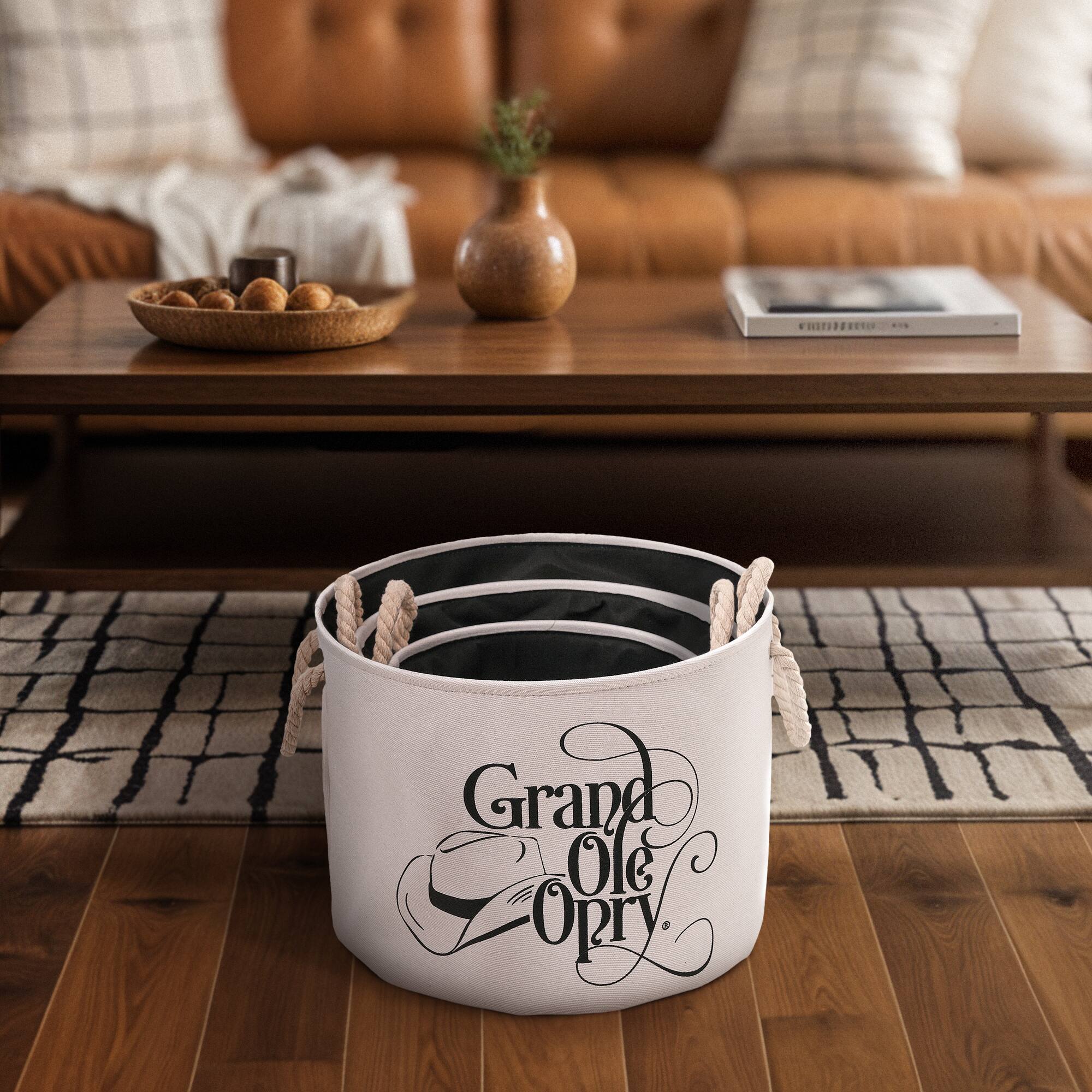 American Art Decor Grand Ole Opry Boot and Cowboy Hat Printed Fabric Basket Set of 3 - 15" x 11.5"